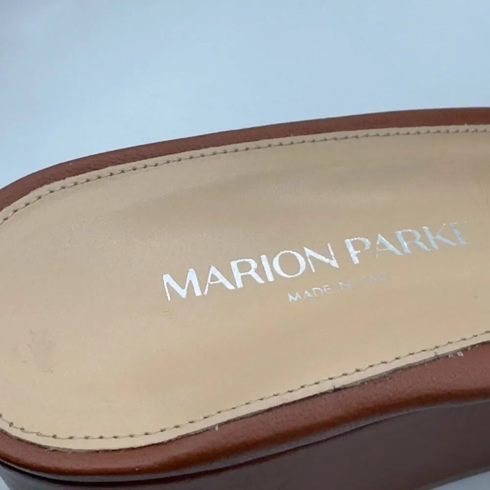 Marion Parke Cora Brown Leather Platform Slide Sandal Grommet Details Sz 41 NWOT